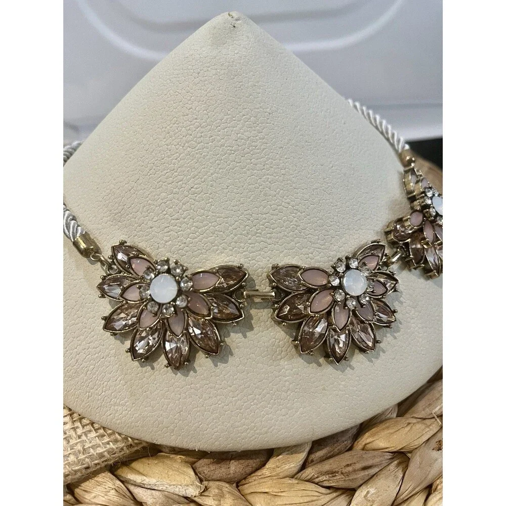 Bib Floral Statement Necklace Fairy Grunge Rhinestone Gold Tone Necklace Glam